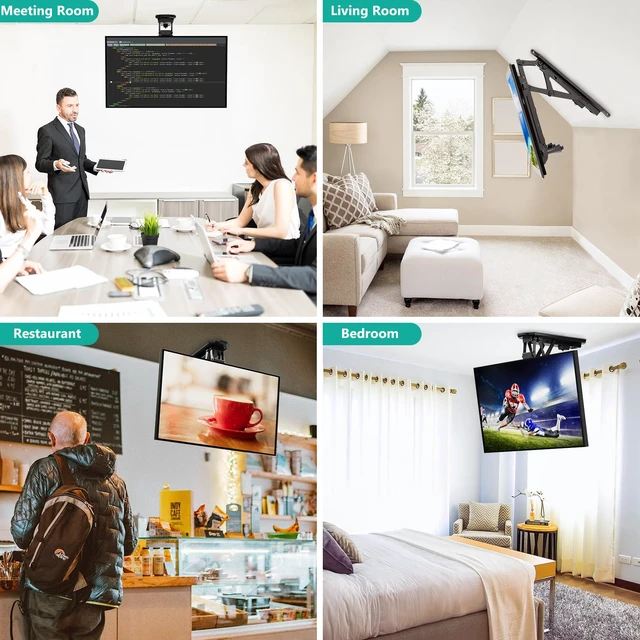 Alt view image 7 of 7 - Motorized Ceiling TV Mount for 32-70 inch TVs, Remote and APP Control Electric Flip Down TV Bracket, Fits Flat Pitched Vaulted Roof, Full Motion with Tilt, Swivel, Max VESA 600x400mm (FCM604)
