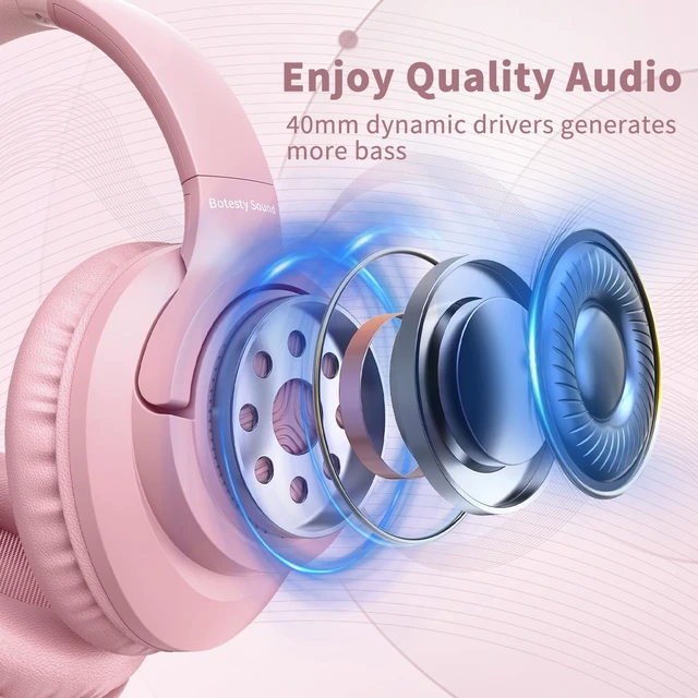 Alt view image 7 of 7 - Wired Headphones with Microphone for School, 3.5mm Corded Headphones, Pink Wired Over Ear Foldable Plug in Headphones, 4.9ft Tangle-Free Nylon Cord for School, Tablet, Laptop, MP3/4, Airplane Travel