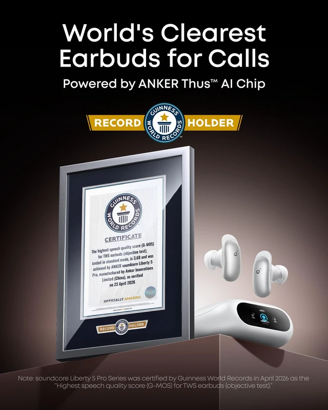 Alt view image 3 of 7 - Liberty 5 Pro by Anker Noise Cancelling Wireless Earbuds Anker Thus AI Chip delivers Guinness World Records-certified call quality for crystal-clear calls in noisy environments