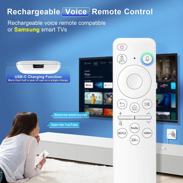 Alt view image 6 of 7 - Rechargeable Voice Remote for Samsung Smart TVs, Replacement for 20212025 Samsung TV Remote Control with Voice Search