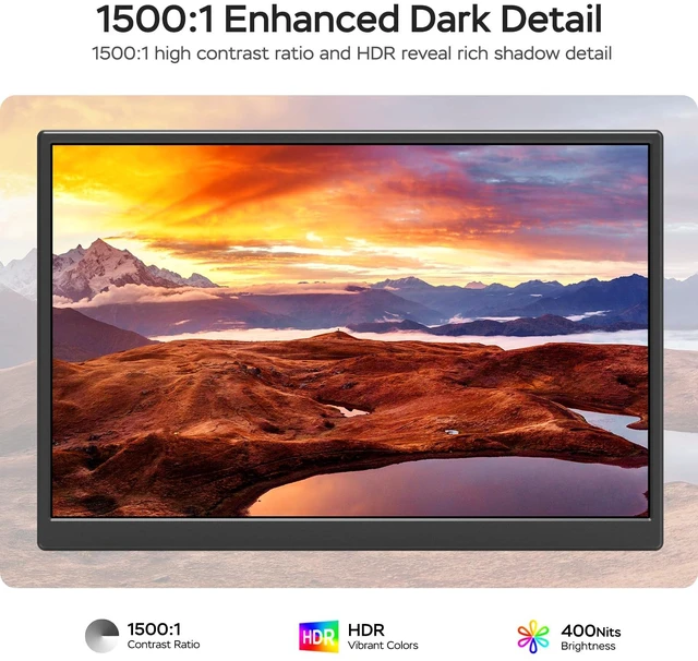 Alt view image 2 of 7 - 14 inch Portable Monitor 1200P FHD+ 100% sRGB Travel Display HDMI/USB-C Compatible with Laptops, Desktops, Phones, PS, Mac, Xbox, Switch, and Other Gaming Devices Includes Stand and Speakers VESA
