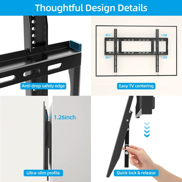 Alt view image 4 of 7 - Heavy Duty Fixed TV Wall Mount for 48-120 Inch Flat Screen Max VESA 800x600mm, Holds up to 264 lbs, Fits 8-28" Wood Stud, Low-Profile Flush TV Bracket for Extra Large Smart TVs, HV8801