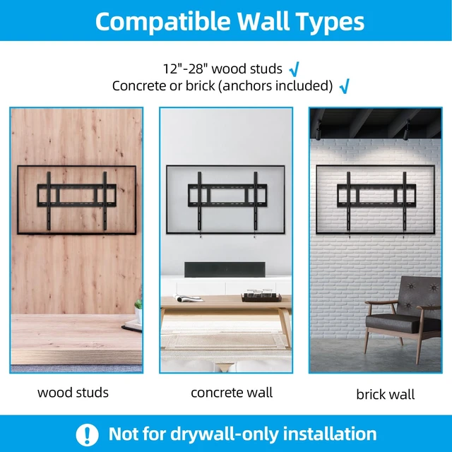 Alt view image 5 of 7 - Heavy Duty Fixed TV Wall Mount for 48-120 Inch Flat Screen Max VESA 800x600mm, Holds up to 264 lbs, Fits 8-28" Wood Stud, Low-Profile Flush TV Bracket for Extra Large Smart TVs, HV8801