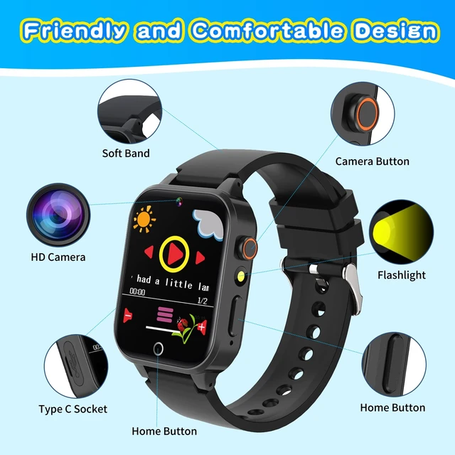 Alt view image 6 of 7 - Smart Watch for Kids with 26 Puzzle Games HD Touchscreen Camera Video Music Player Habit Tracking Pedometer Alarm Flashlight 12/24 hr Educational Toys Birthday Gift for Girls Boys Ages 8 9 10