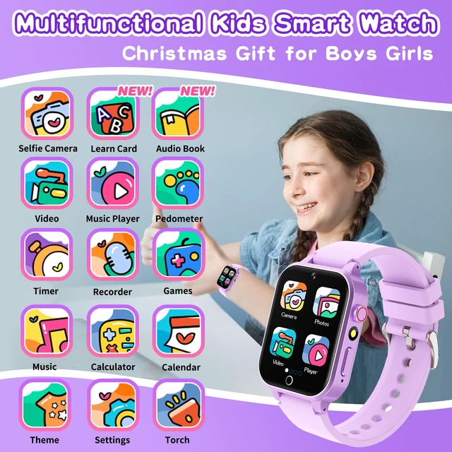 Alt view image 2 of 7 - Kids Smart Watches Girls Age 5-12, 26 Games High-Resolution Touchscreen Kids Watch with Video Camera Music Player Pedometer Flashlight 12/24 hr Educational Toys Birthday Gifts for Girls Ages 6 7 8