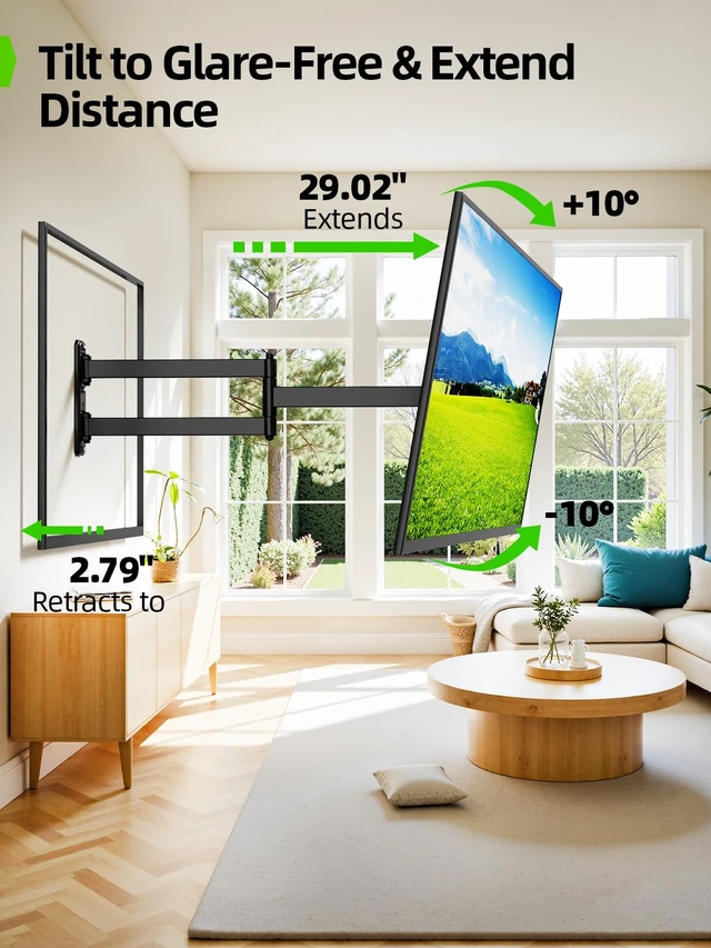 Alt view image 2 of 7 - Long Arm TV Wall Mount for Most 32-65 Inch TVs, 29 Inch Long Extension TV Mount Swivel and Tilt, Full Motion Corner Wall Mount Tv Bracket Fit Max VESA 400 x 400mm, Up to 80 lbs