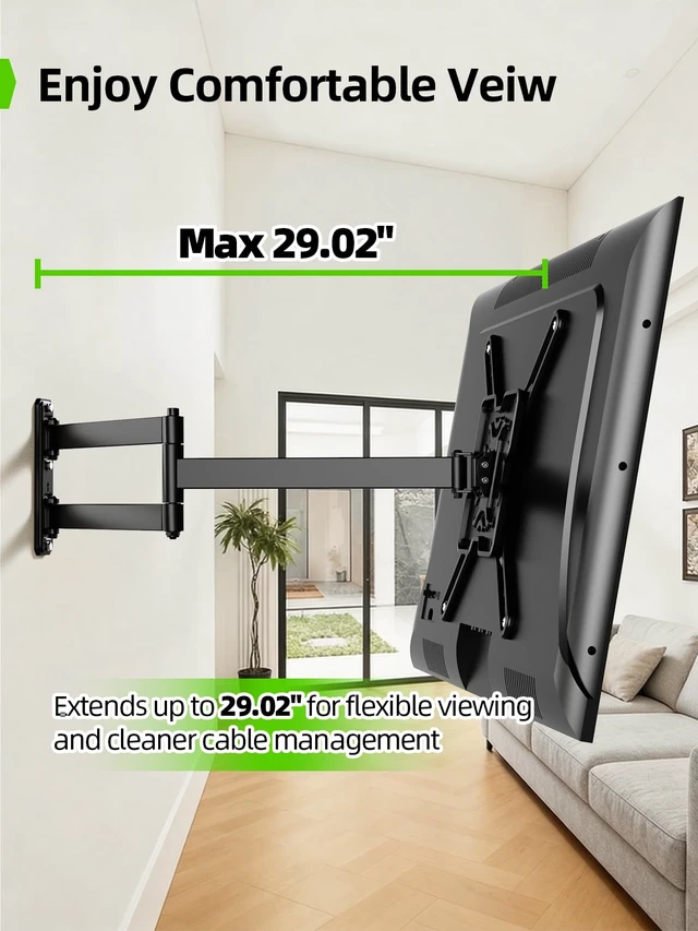 Alt view image 7 of 7 - Long Arm TV Wall Mount for Most 32-65 Inch TVs, 29 Inch Long Extension TV Mount Swivel and Tilt, Full Motion Corner Wall Mount Tv Bracket Fit Max VESA 400 x 400mm, Up to 80 lbs