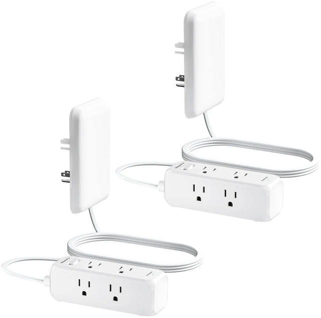 Main image of Flat Extension Cord with Outlet Cover, Flat Plug Power Strip with 6 Outlets, 3 FT Cord Hidden Outlet Extender for Tight Spaces, Pack of 2