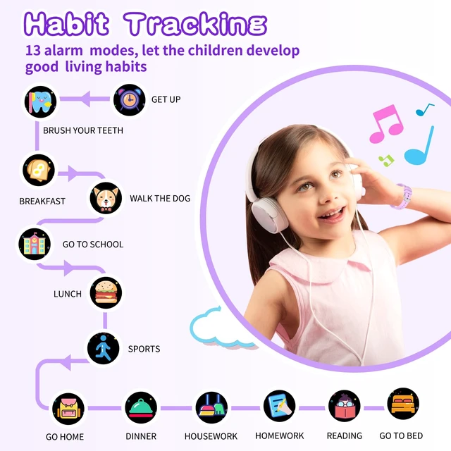 Alt view image 4 of 7 - Kids Smart Watches Girls Age 5-12, 26 Games High-Resolution Touchscreen Kids Watch with Video Camera Music Player Pedometer Flashlight 12/24 hr Educational Toys Birthday Gifts for Girls Ages 6 7 8