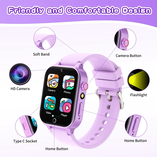 Alt view image 7 of 7 - Kids Smart Watches Girls Age 5-12, 26 Games High-Resolution Touchscreen Kids Watch with Video Camera Music Player Pedometer Flashlight 12/24 hr Educational Toys Birthday Gifts for Girls Ages 6 7 8
