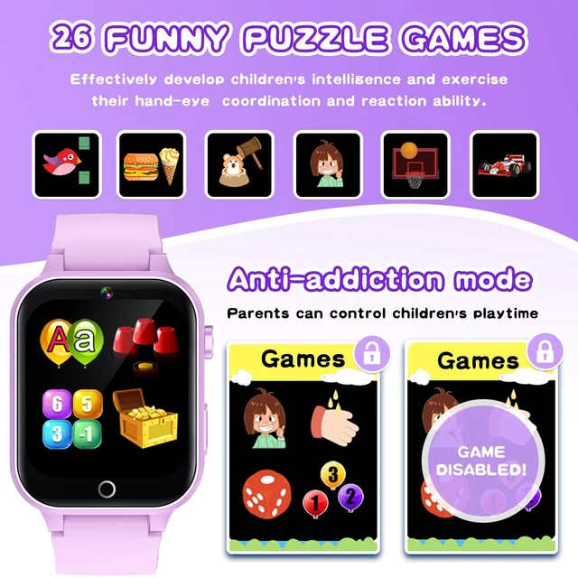Alt view image 5 of 7 - Kids Smart Watches Girls Age 5-12, 26 Games High-Resolution Touchscreen Kids Watch with Video Camera Music Player Pedometer Flashlight 12/24 hr Educational Toys Birthday Gifts for Girls Ages 6 7 8