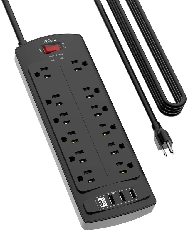 Main image of 20 Ft Surge Protector Power Strip with 12 Outlets and 4 USB Ports 2700 Joules, 20 Feet Heavy Duty Extension Cord with Multiple Outlets for Home, Office, Dorm Room, ETL, Black