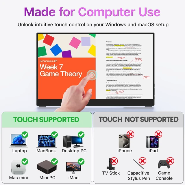 Alt view image 6 of 7 - Portable Monitor Touchscreen 15.6 Inch 1080P FHD 90% sRGB Travel Monitor with Speaker HDMI USB-C Second Screen for Laptop MacBook Surface PC Xbox PS4/5, VESA Mountable, with Touchscreen