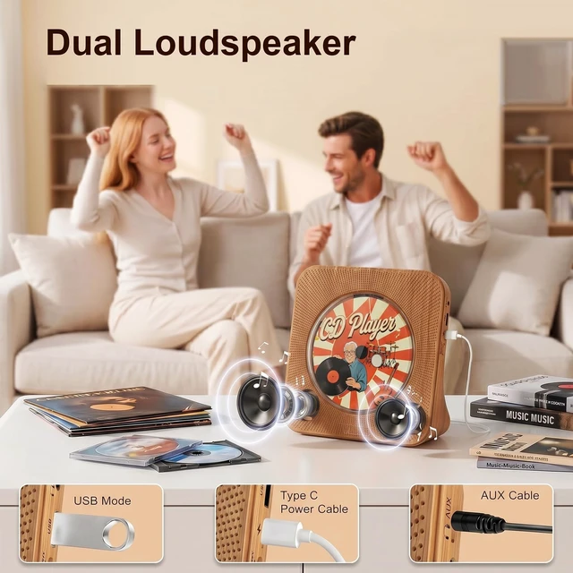 Alt view image 3 of 7 - CD Player Portable Bluetooth Desktop CD Players for Home Portable CD Player with Bluetooth with Timer Built-in HiFi Speakers with LCD Screen Display Boombox FM Radio USB Type-C