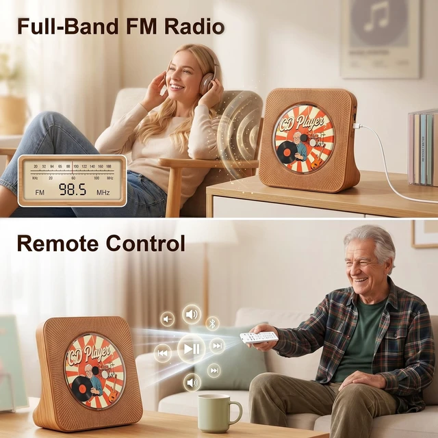 Alt view image 4 of 7 - CD Player Portable Bluetooth Desktop CD Players for Home Portable CD Player with Bluetooth with Timer Built-in HiFi Speakers with LCD Screen Display Boombox FM Radio USB Type-C