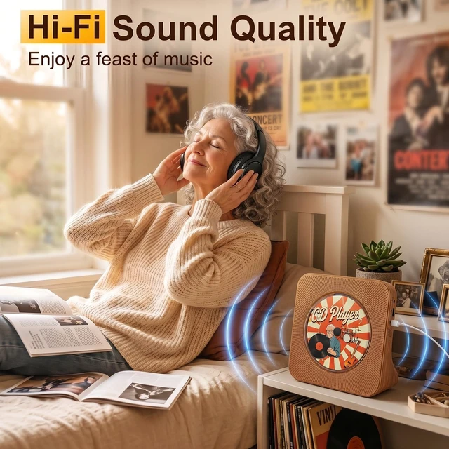 Alt view image 6 of 7 - CD Player Portable Bluetooth Desktop CD Players for Home Portable CD Player with Bluetooth with Timer Built-in HiFi Speakers with LCD Screen Display Boombox FM Radio USB Type-C