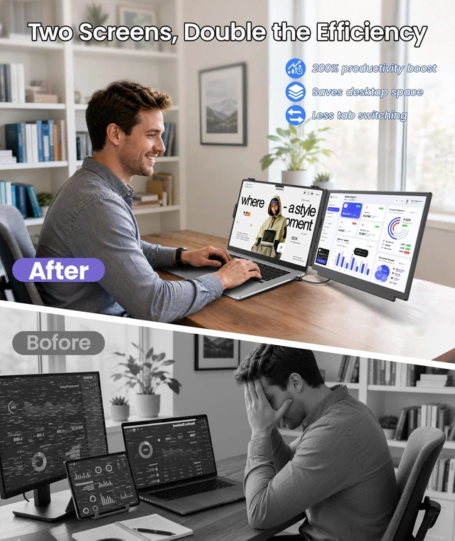 Alt view image 2 of 7 - 15.6" Laptop Screen Extender, 1080P FHD Detachable Monitor Extender One Cable Plug & Play, Portable Travel Monitor for 14"-17.3" Laptop, 4 Modes, Compatible with Wins/Mac/Chrome/Android