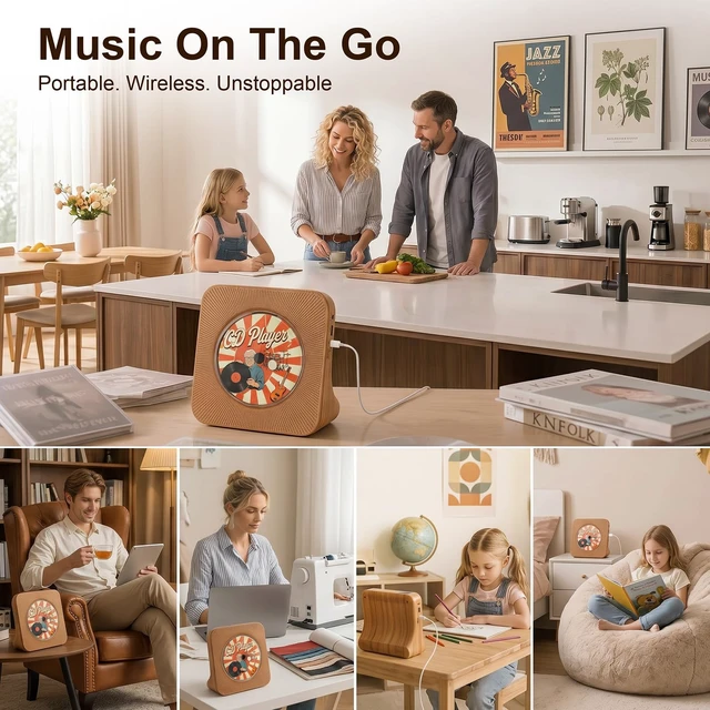 Alt view image 7 of 7 - CD Player Portable Bluetooth Desktop CD Players for Home Portable CD Player with Bluetooth with Timer Built-in HiFi Speakers with LCD Screen Display Boombox FM Radio USB Type-C