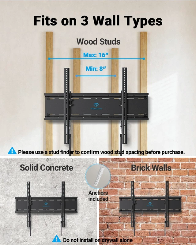 Alt view image 3 of 7 - Tilt TV Wall Mount with LED Light, TV Mount for 2660 Inch TVs up to 115 lbs, Low Profile Backlit TV Bracket with Music Sync, Fits 8/16 Wood Studs, Max VESA 400x400mm, PSTVM74B