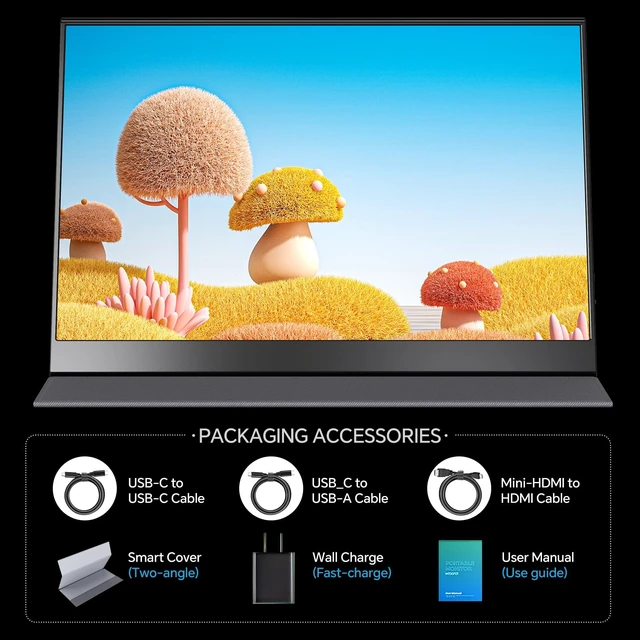Alt view image 6 of 6 - Portable Monitor 15.6 Inch 4K 60Hz 100% sRGB Ultra-Slim Travel Monitor with Dual Speakers USB-C HDMI Second Screen for Laptop PC Mac Phone Xbox PS4/5 Switch, VESA Kickstand with Cover Stand