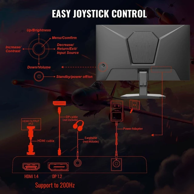 Alt view image 7 of 7 - 24 Inch Gaming Monitor 200Hz 1Ms FreeSync HDR 110% sRGB FHD 1080P Computer Monitor HDMI DP Ports Eye Care Frameless VESA Mount Cable Management (ES-G24F4L HDMI Cable Included)