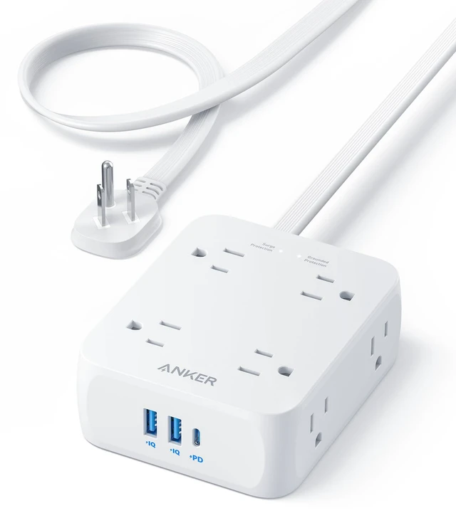 Main image of Power Strip with 2000J Surge Protector, 10ft Outlet Extender, 20W 8AC Flat Plug Extension Cord with Multiple Outlets, 1 USB C, 2 USB A, Dorm Room Essentials, Home Office, TUV Listed