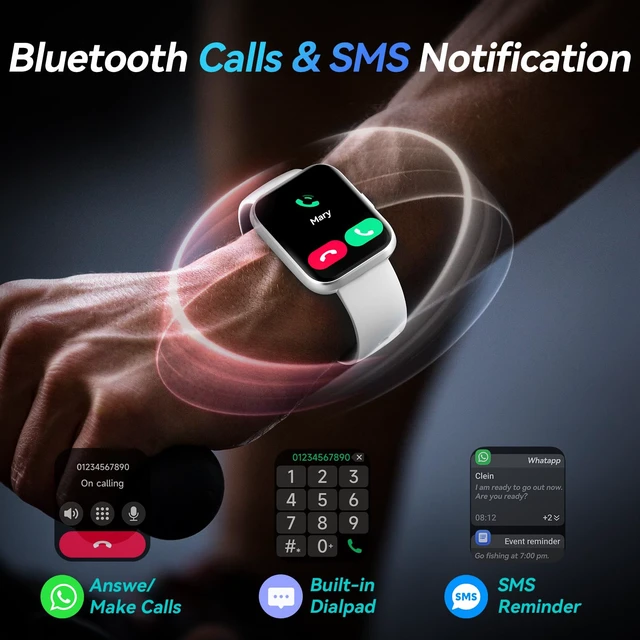 Alt view image 5 of 7 - Smart Watches for Men/Women, 1.8'' Alexa Built-in Fitness Tracker Watch with Bluetooth Calls, IP68 Waterproof, Heart Rate/Sleep/SpO2/Stress Monitor, 110 Sport Modes for Android & iPhone