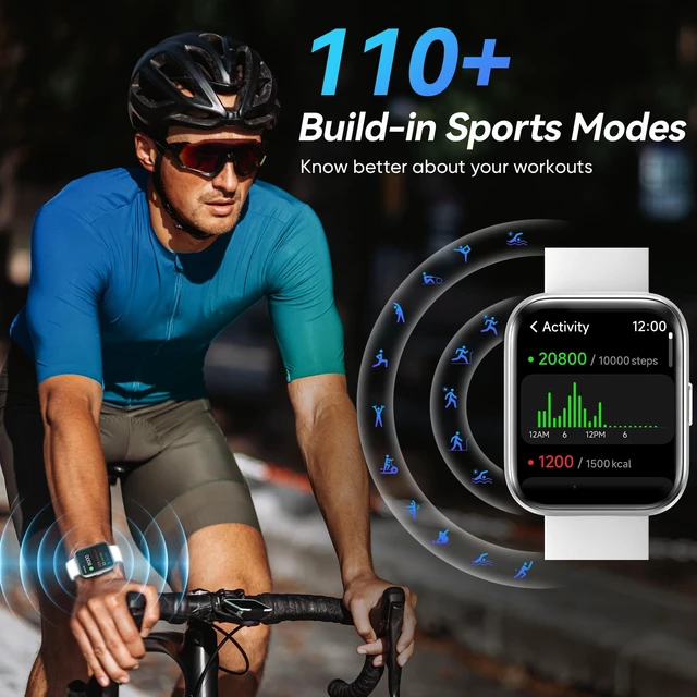 Alt view image 6 of 7 - Smart Watches for Men/Women, 1.8'' Alexa Built-in Fitness Tracker Watch with Bluetooth Calls, IP68 Waterproof, Heart Rate/Sleep/SpO2/Stress Monitor, 110 Sport Modes for Android & iPhone