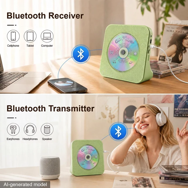 Alt view image 2 of 7 - CD Player Portable Bluetooth Desktop CD Players for Home Portable CD Player with Bluetooth with Timer Built-in HiFi Speakers with LCD Screen Display Boombox FM Radio USB Type-C