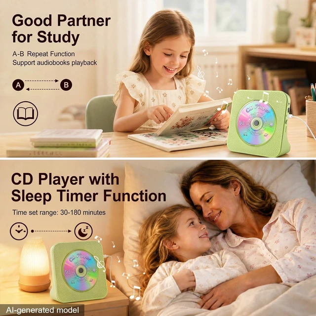 Alt view image 5 of 7 - CD Player Portable Bluetooth Desktop CD Players for Home Portable CD Player with Bluetooth with Timer Built-in HiFi Speakers with LCD Screen Display Boombox FM Radio USB Type-C