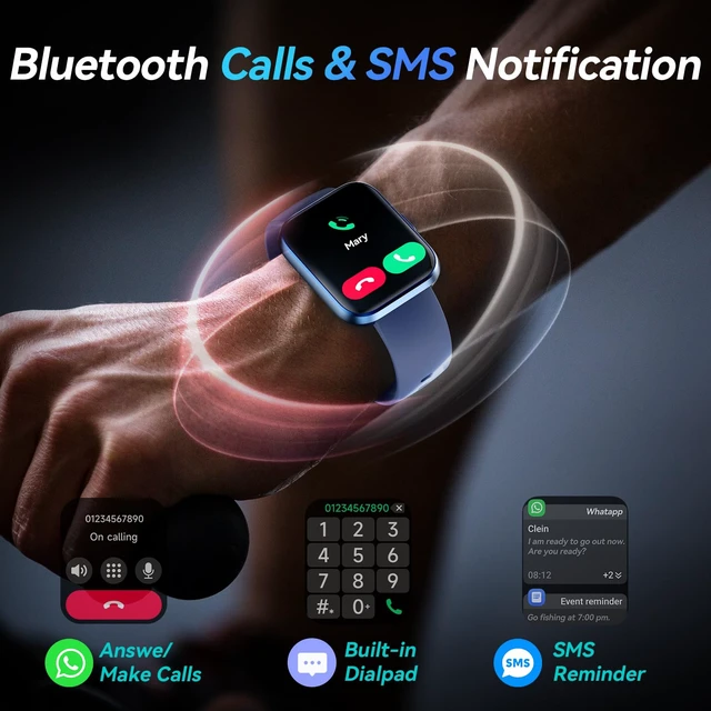 Alt view image 4 of 7 - Smart Watches for Men/Women, 1.8'' Alexa Built-in Fitness Tracker Watch with Bluetooth Calls, IP68 Waterproof, Heart Rate/Sleep/SpO2/Stress Monitor, 110 Sport Modes for Android & iPhone
