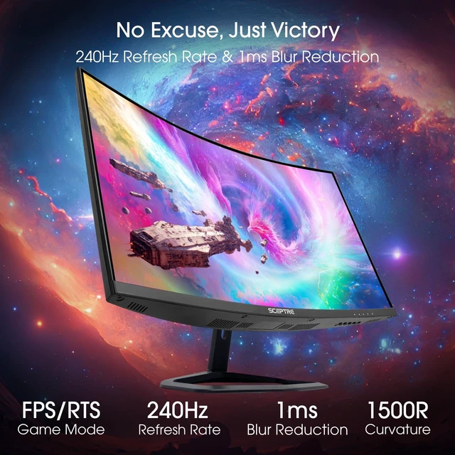 Alt view image 4 of 6 - 27-Inch Curved Gaming Monitor, FHD 1080p, 240Hz, 1500R, DisplayPort & HDMI x2, Built-in Speakers, Machine Black (C275B-FWT240 Series, 2026)