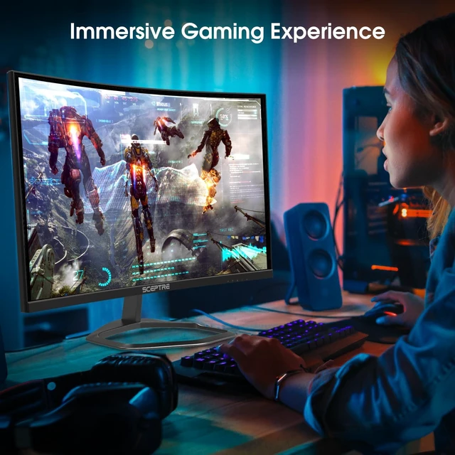 Alt view image 7 of 7 - New! Curved 24.5-inch Gaming Monitor up to 240Hz 1080p R1500 1ms DisplayPort x2 HDMI x2 Eye Care Build-in Speakers, Machine Black 2026 (C255B-FWT240 Series)