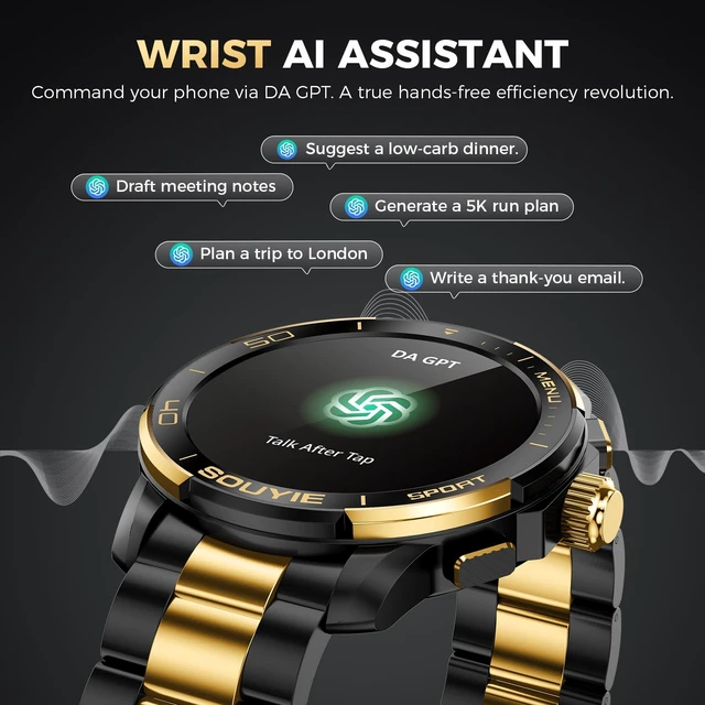 Alt view image 6 of 7 - SW-7 Lux Smart Watch for Men, 1.43" AMOLED, AI Voice, Bluetooth Call High-Gloss Ceramic Bezel & Two-Tone Steel, AI GPT Voice Assistant, Health Monitor, 100+ Sports Modes, Compatible iOS Android