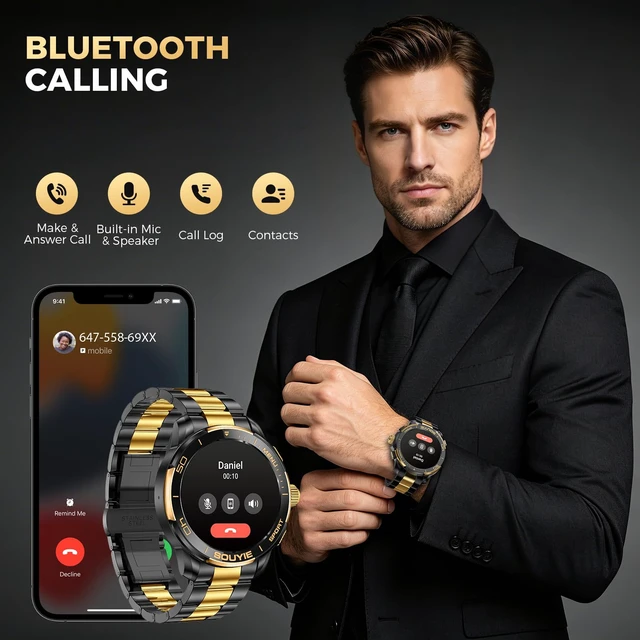 Alt view image 4 of 7 - SW-7 Lux Smart Watch for Men, 1.43" AMOLED, AI Voice, Bluetooth Call High-Gloss Ceramic Bezel & Two-Tone Steel, AI GPT Voice Assistant, Health Monitor, 100+ Sports Modes, Compatible iOS Android