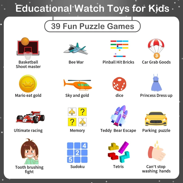 Alt view image 4 of 7 - Smart Watch for Kids with 39 Puzzle Games Camera Video Recorder Music Alarm Calculator Calendar Flashlight Pedometer Birthday Gift for 3-12 Year Old Boys and Girls