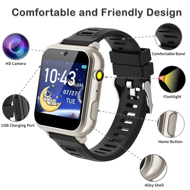Alt view image 2 of 7 - Smart Watch for Kids with 39 Puzzle Games Camera Video Recorder Music Alarm Calculator Calendar Flashlight Pedometer Birthday Gift for 3-12 Year Old Boys and Girls