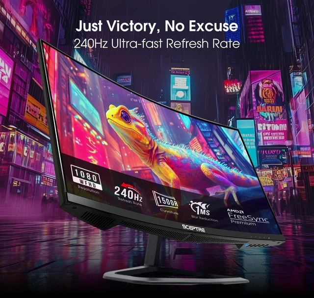 Alt view image 4 of 7 - New! Curved 24.5-inch Gaming Monitor up to 240Hz 1080p R1500 1ms DisplayPort x2 HDMI x2 Eye Care Build-in Speakers, Machine Black 2026 (C255B-FWT240 Series)