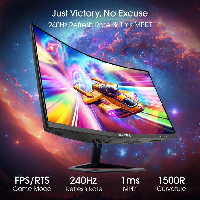Alt view image 3 of 7 - New 27-inch Curved Gaming Monitor FreeSync 240Hz Plus DisplayPort HDMI 1ms 99% sRGB Build-in Speakers, R1500 Machine Black 2025 (C275B-FWT240 Series)