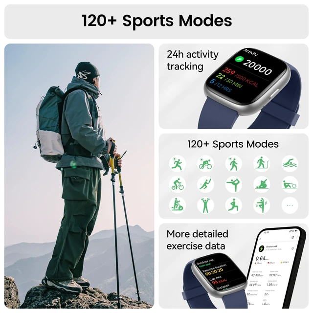 Alt view image 5 of 7 - Smart Watch with Alexa Built-in, 1.83" HD Bluetooth Calling Fitness Tracker Fitness Watch with Heart Rate/Sleep Monitor, 120+ Sport Modes, DIY Dial, IP68 Waterproof Smartwatch for Android iOS, Blue