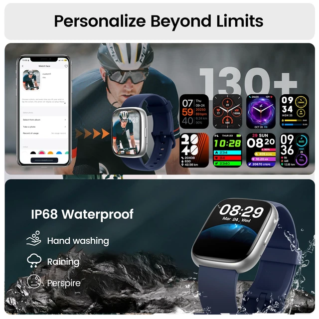 Alt view image 6 of 7 - Smart Watch with Alexa Built-in, 1.83" HD Bluetooth Calling Fitness Tracker Fitness Watch with Heart Rate/Sleep Monitor, 120+ Sport Modes, DIY Dial, IP68 Waterproof Smartwatch for Android iOS, Blue