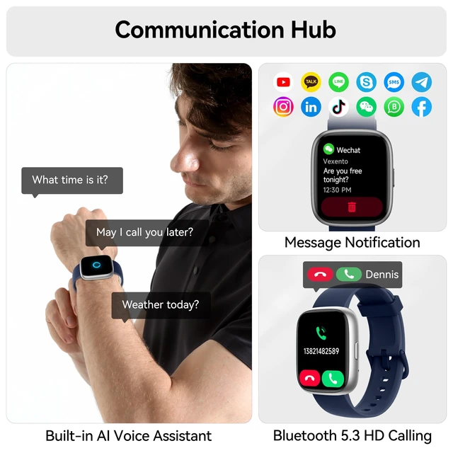 Alt view image 3 of 7 - Smart Watch with Alexa Built-in, 1.83" HD Bluetooth Calling Fitness Tracker Fitness Watch with Heart Rate/Sleep Monitor, 120+ Sport Modes, DIY Dial, IP68 Waterproof Smartwatch for Android iOS, Blue