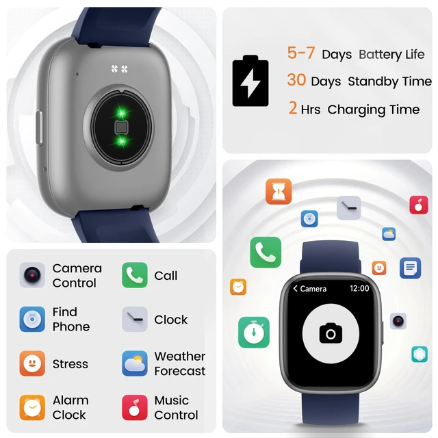 Alt view image 7 of 7 - Smart Watch with Alexa Built-in, 1.83" HD Bluetooth Calling Fitness Tracker Fitness Watch with Heart Rate/Sleep Monitor, 120+ Sport Modes, DIY Dial, IP68 Waterproof Smartwatch for Android iOS, Blue