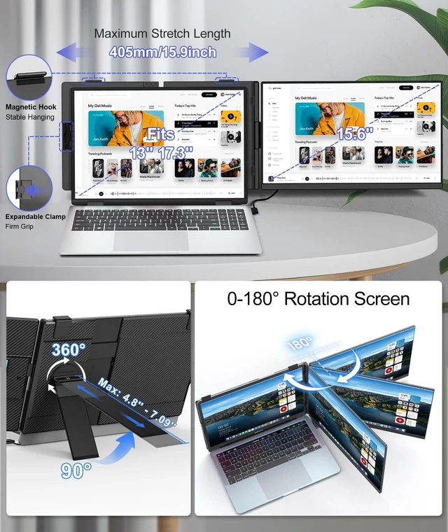 Alt view image 5 of 7 - 15.6" Laptop Screen Extender, 1080P FHD Detachable Monitor Extender Portable Dual Monitor for 13-17" Laptop, Plug and Play, Compatible with Mac/Windows/Android/Chrome/PS5