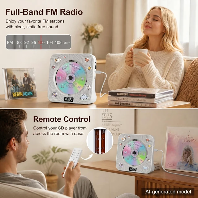 Alt view image 7 of 7 - CD Player Portable Bluetooth Desktop CD Players for Home Portable CD Player with Bluetooth with Timer Built-in HiFi Speakers with LCD Screen Display Boombox FM Radio USB Type-C