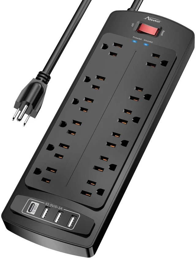 Main image of 10 Ft Surge Protector Power Strip with 12 Outlets and 4 USB Ports 2700 Joules, 10 Feet Heavy Duty Extension Cord with Multiple Outlets for Home, Office, Dorm Room, ETL, Black