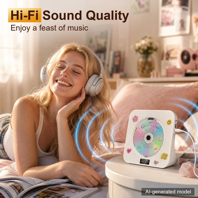 Alt view image 6 of 7 - CD Player Portable Bluetooth Desktop CD Players for Home Portable CD Player with Bluetooth with Timer Built-in HiFi Speakers with LCD Screen Display Boombox FM Radio USB Type-C
