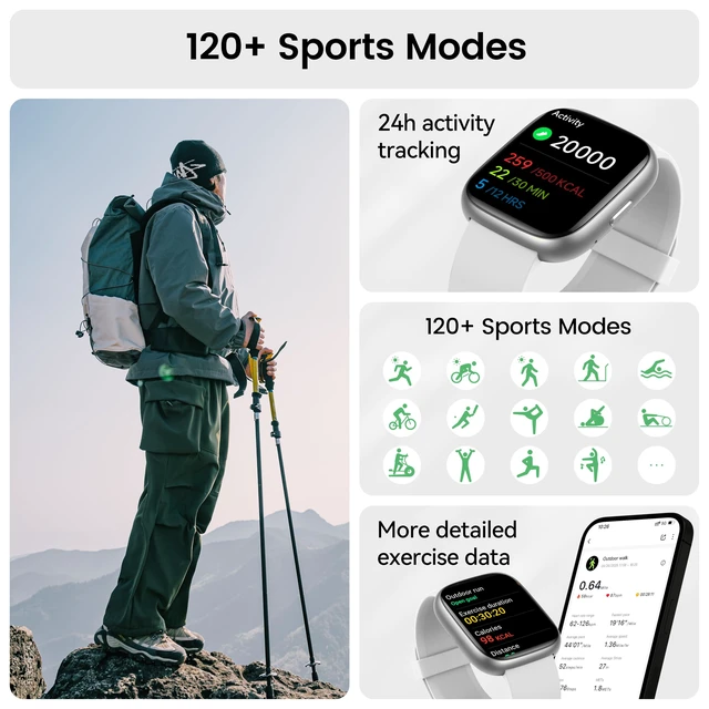Alt view image 4 of 7 - Smart Watch with Alexa Built-in, 1.83" HD Bluetooth Calling Fitness Tracker Fitness Watch with Heart Rate/Sleep Monitor, 120+ Sport Modes, DIY Dial, IP68 Waterproof Smartwatch for Android iOS, Gray