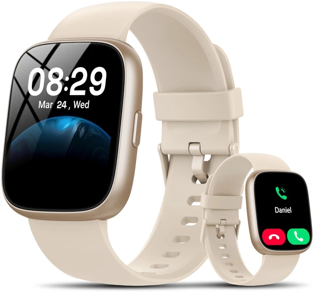 Main image of Smart Watch with Alexa Built-in, 1.83" HD Bluetooth Calling Fitness Tracker Fitness Watch with Heart Rate/Sleep Monitor, 120+ Sport Modes, DIY Dial, IP68 Waterproof Smartwatch for Android iOS, Cream