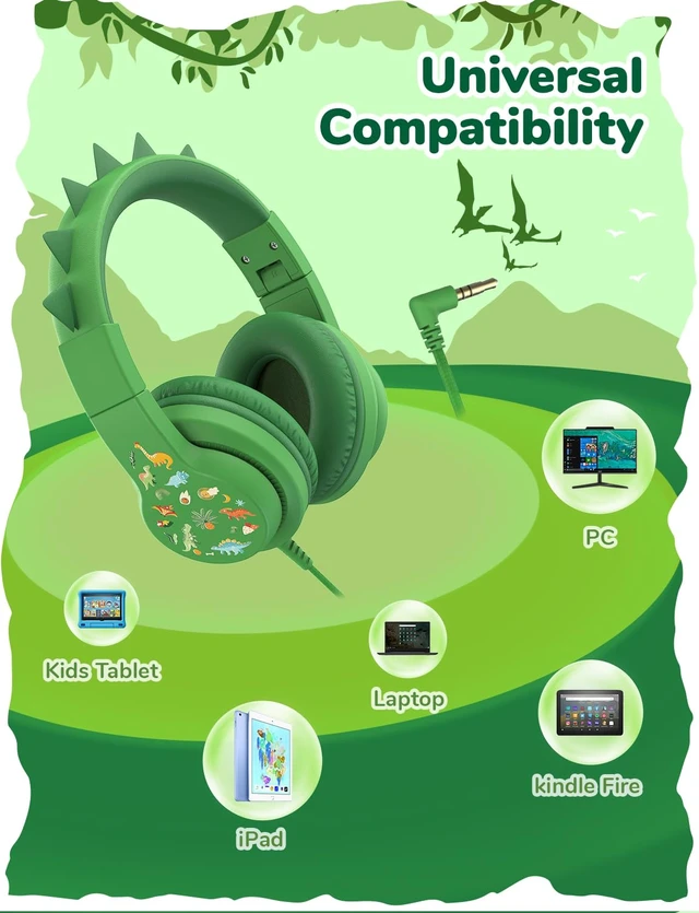 Alt view image 5 of 7 - HS19S Kids Headphones for School, Over-Ear for Toddler Boys Girls SafeSound Tech, Stereo Sound, Kids Headphones with Cord, Durable Foldable 3.5mm Wired Headphone for iPad/Tablet/Travel